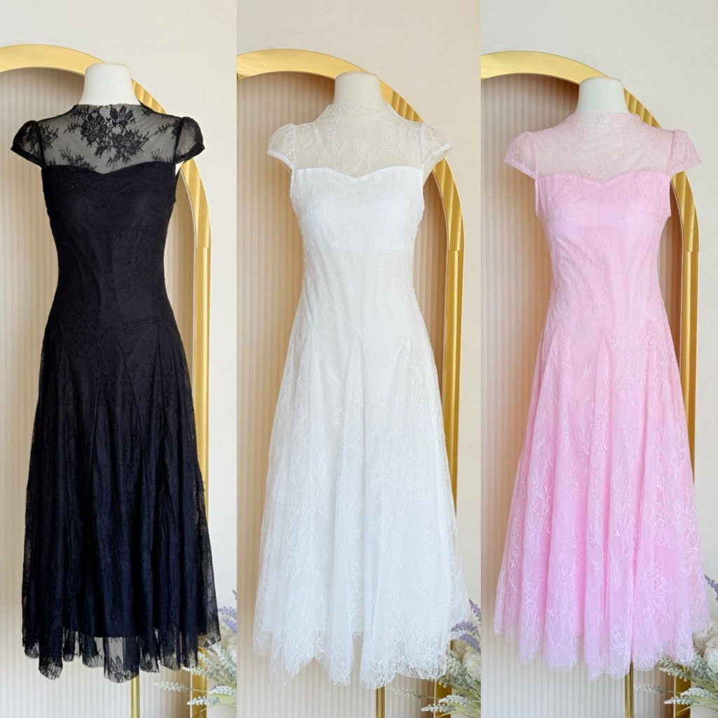 [NITTAYA] D2830 ชุดเดรสกระโปรงยาวคอกลมแขนลํ้าผ้าลูกไม้ซีทรู สวยหรู ใส่ออกงาน งานแต่ง ดินเนอร์