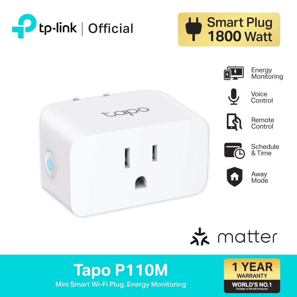 TP-Link Tapo P110M สมาร์ทปลั๊ก Mini Smart Wi-Fi Plug, Energy Monitoring สั่งเปิดปิดเครื่องใช้ไฟฟ้าผ่านแอป Tapo ประกัน1ปี