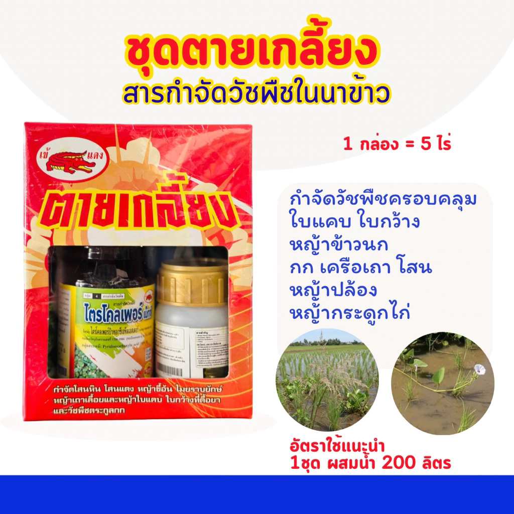 ชุดตายเกลี้ยง สารกำจัดวัชพืชในนาข้าว ครอบคลุมใบแคบและใบกว้าง หญ้าข้าวนก หญ้ากระดูกไก่ กก แห้วหมู หญ้าขน โสน 1ชุด200ลิตร