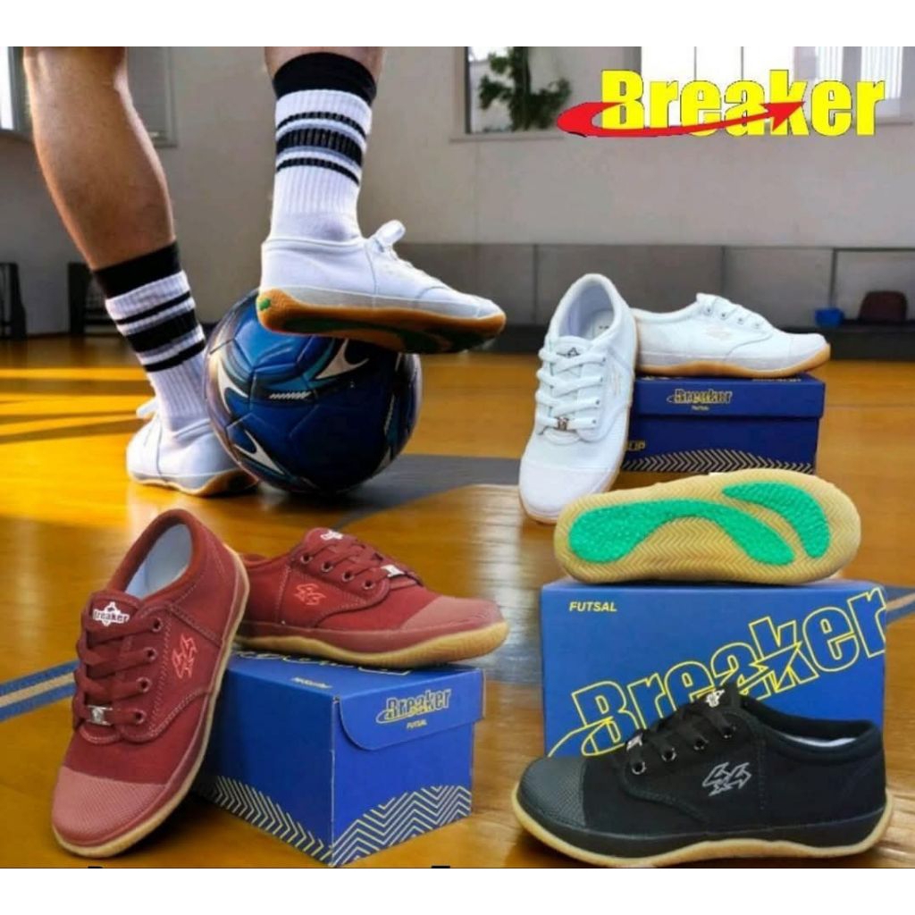 รองเท้านักเรียน Breaker Futsal รุ่น BK-4  สีขาว ดำ น้ำตาล