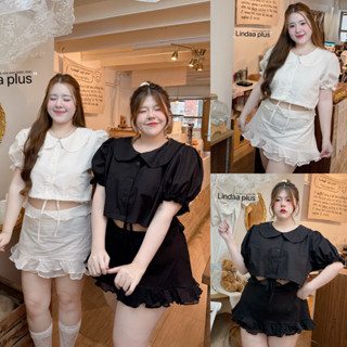 /LD/ ชุดเซ็ตเสื้อ+กระโปรงกางเกง มีไซส์อก40-52 เสื้อครอปคอบัว…