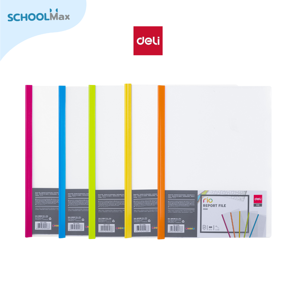 Deli แฟ้มเอกสารสันรูดA4 คละสี แพ็ค 3 ชิ้น รุ่น No.E5538 / แพ็ค
