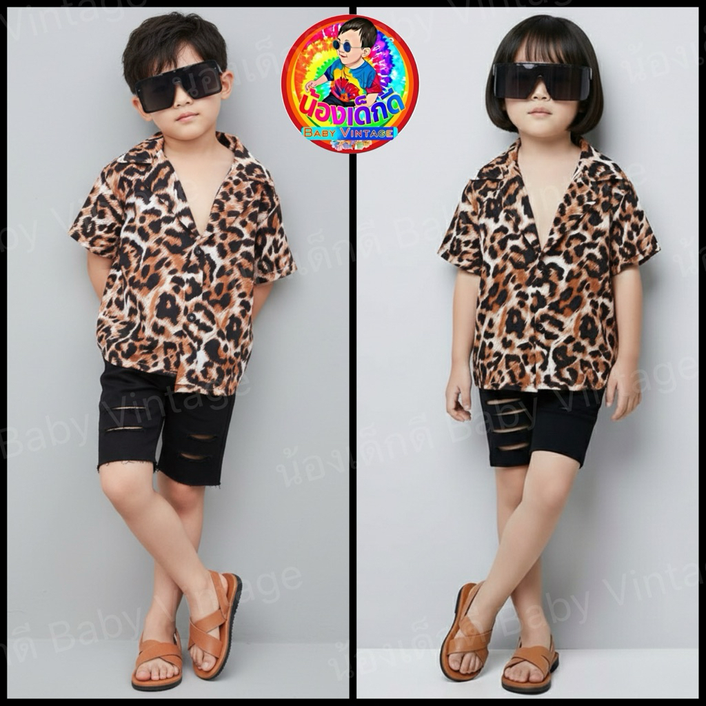 เสื้อลายเสือ + กางเกงผ้ายืดสีดำ (ซื้อแยกได้) แต่งขาดสไตล์วินเทจ หล่อ สวย เทห์ ผู้หญิงก็ใส่ได้ มีสไตล์ สุด ๆ  ♥️♥️♥️♥️