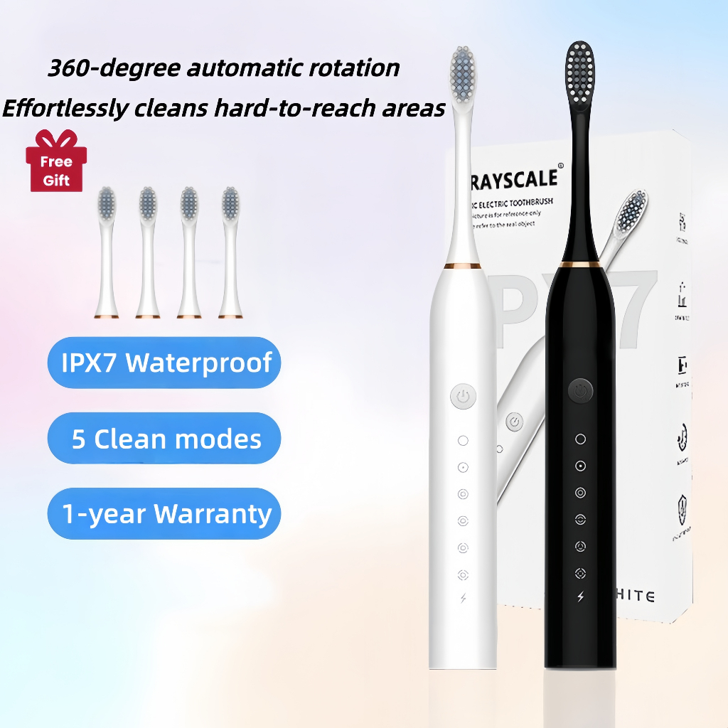 แปรงสีฟันไฟฟ้า 6 โหมดการทำความสะอาด 4 เปลี่ยนหัวได้  กันน้ำ IPX7 ชาร์จไฟทนทาน ถนอมปกป้องเหงือกและฟัน