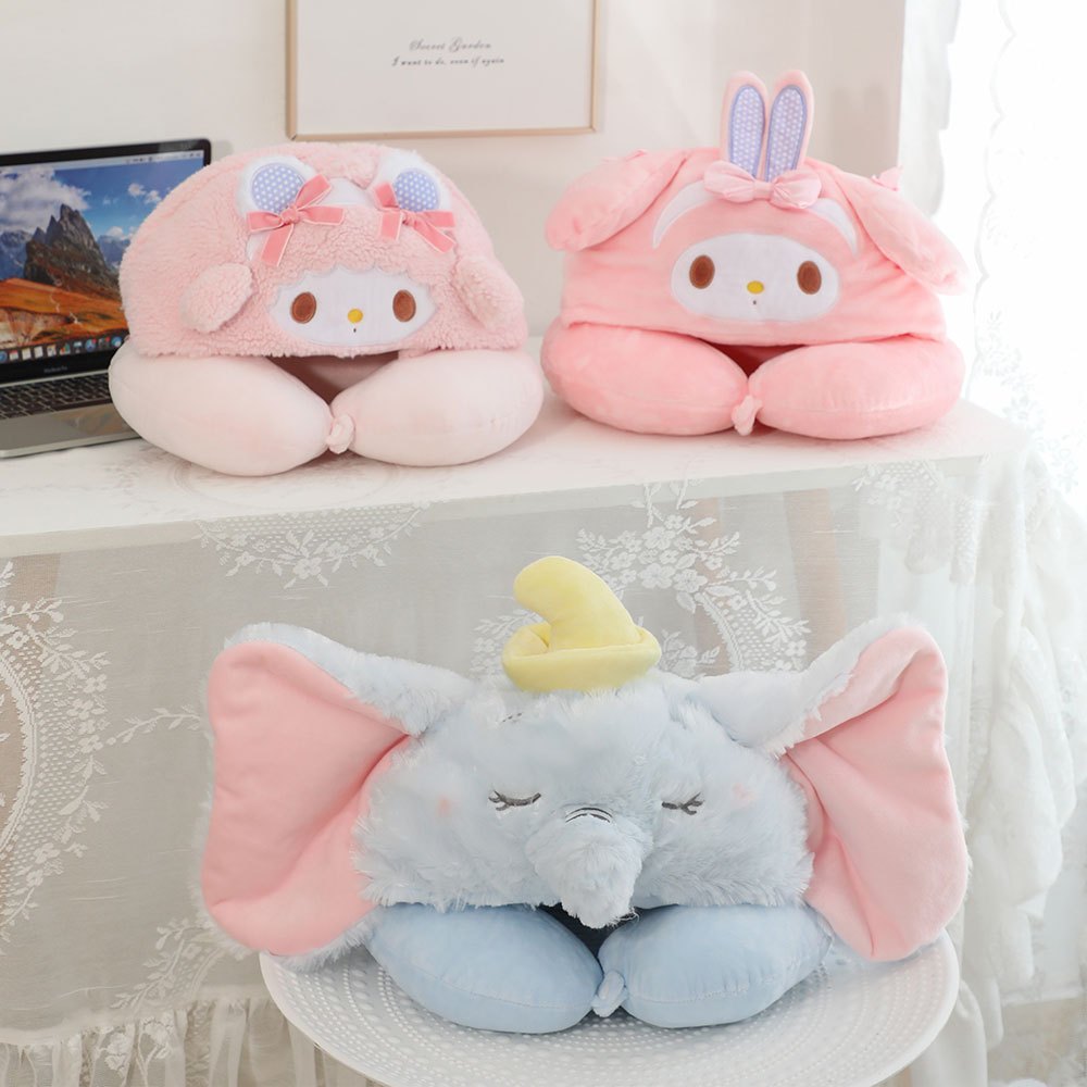ส่งจากไทย💥หมอนรองคอSanrio หมอนรองคอพร้อมหมวกน่ารัก ทรงตัวยูหมอนรองคอลายการ์ตูน นุ่มสบาย