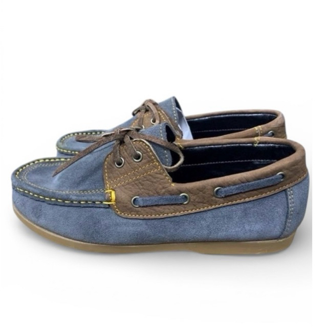 รองเท้าหนังกลับแท้สีกรมโบ้ทชูทรงสวมผูกเชือก(Size36-46) ช้างเทา รองเท้าหัวกลม รองเท้าหัวกลม