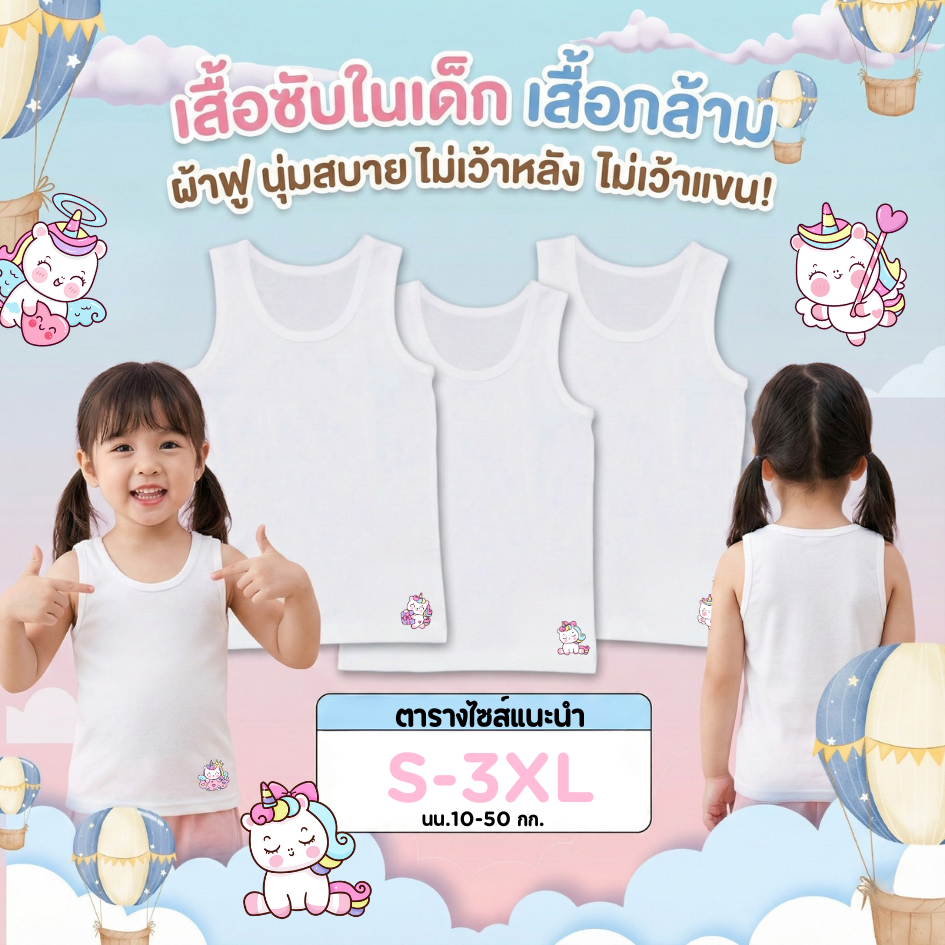 เสื้อกล้าม ลายยูนิคอร์น เสื้อซับในเด็ก ไซส์2-13ขวบ ใส่ได้ ผ้านุ่มระบายอากาศได้ดี ซักแล้วไม่ยับ