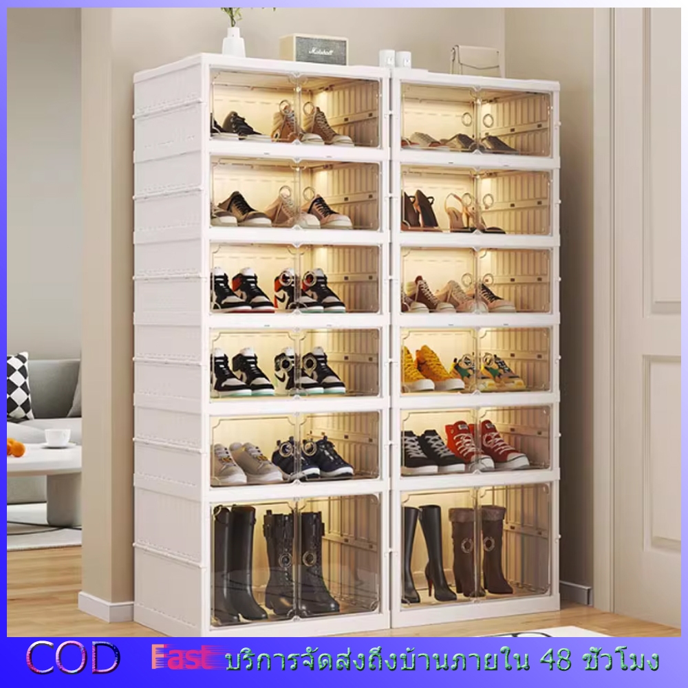 【Bangkok Spot】tower box shoe boxs ชั้นรองเท้าวางรองเท้ากล่องรองเท้าพับได้ แบบไม่ต้องติดตั้ง ชั้นวางรองเท้า กล่องเก็บรองเ