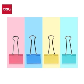 Deli คลิปหนีบกระดาษสี Color Binder Clips ขนาด 15มม., 19มม., 25มม., 32มม., 41มม., 51มม. (จำนวน 12 ตัวต่อกล่อง)