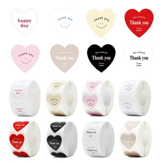 ( LY ) สติกเกอร์ขอบคุณ สติกเกอร์วันวาเลนไทน์ สติกเกอร์หัวใจ สติกเกอร์ตกแต่ง ( 500 ดวง/ม้วน )