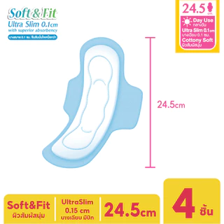 Sanita / แซนนิต้า ซอฟท์ แอนด์ ฟิต ผิวสัมผัสนุ่ม อัลตร้าสลิม บาง0.1 มีปีก ยาว24.5ซม. 4ชิ้น/ห่อ