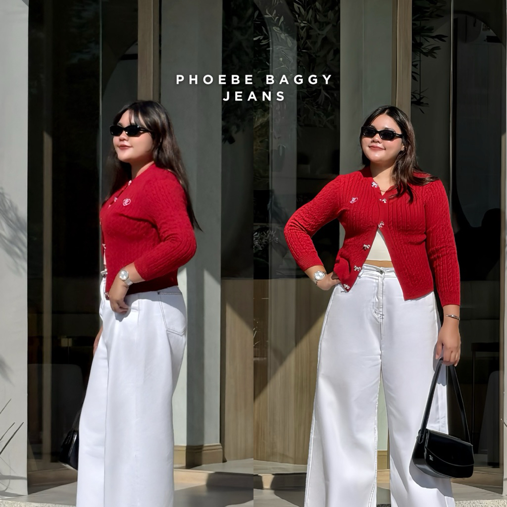 สินค้าพร้อมส่งวันที่ 2 มกราคม  ปรับทรงใหม่  Phoebe baggy Jeans(กางเกงยีนส์สาวอวบสีขาวด้ายเทา)