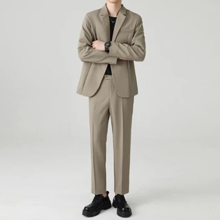 SUIT-M-02🍊(ขายยกเซ็ต) สูทผู้ชาย แขนยาวทรงสวย เซ็ตสูทแฟชั่น ใส่ทำงาน สีพื้น สไตล์เกาหลี เสื้อ+กางเกง🍊