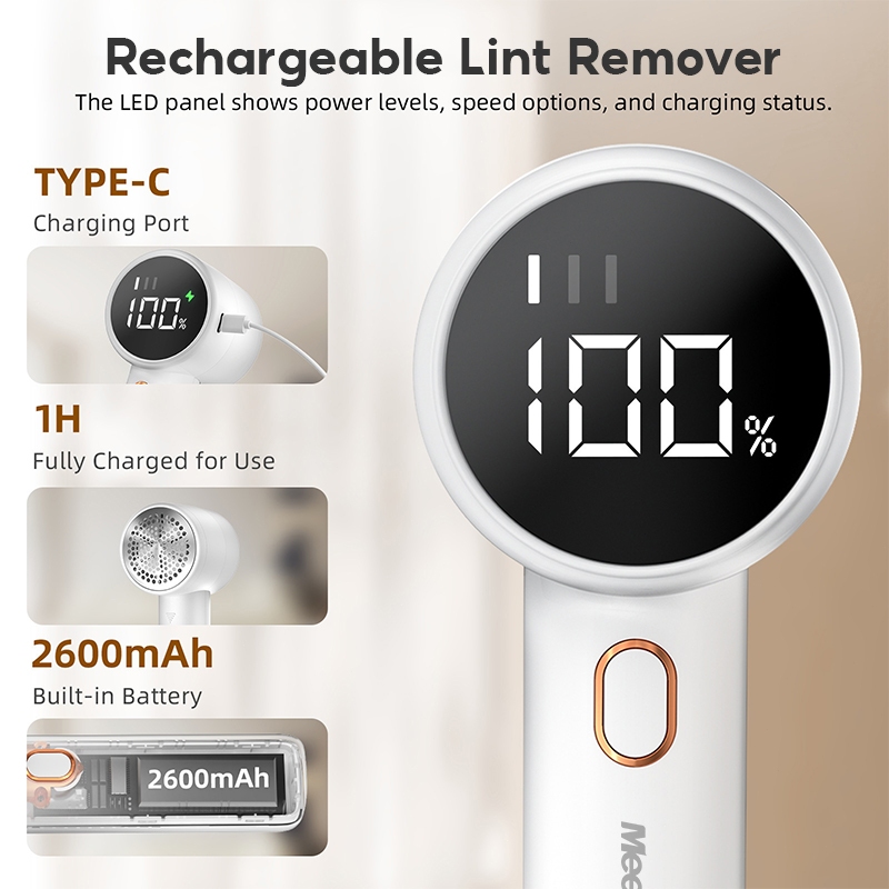 MeeGoo เครื่องตัดขุยผ้า Lint Remover จอแสดงผล LED  ที่ตัดขุยผ้า 1200mAh ชาร์จType-C ไร้สาย - รูปที่ 6