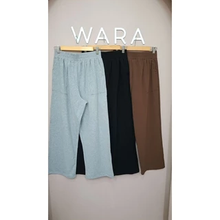 [ U43 ] WARA ชุดเซตคอกลมต่อขอบ + ขายาวกระเป๋าปะหน้า