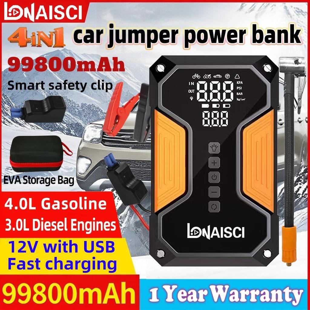 LONAISCI 4 in 1 Jump Start รถยนต์ จั้มสตาร์ท รถยนต์ แบบ พกพา พัดลม 99800mAh 1600A ตัวเชื่อมต่ออัจฉริยะ Jump Starter