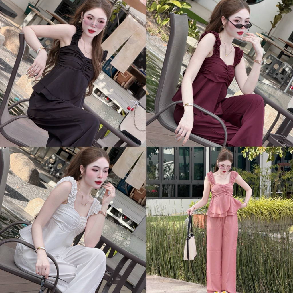 เซ็ทเสื้อย่นอกคู่กางเกงขายาว