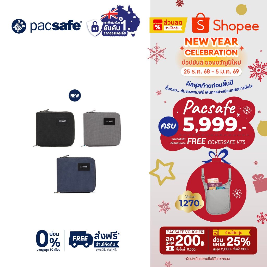 Pacsafe RFIDsafe zip around wallet กระเป๋ากันขโมย กระเป๋าสตางค์