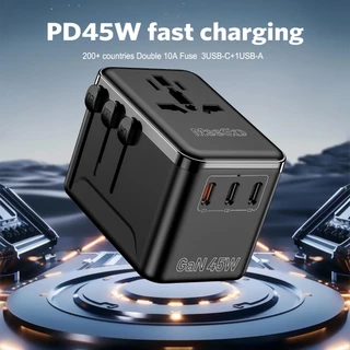 MEEGOO หัวแปลงปลั๊กไฟ Universal Travel Adapter แกลเลียมไนไตรด์ พอร์ตUSB 1 ช่อง และพอร์ต Type-C 3 ช่อง AC2500W DC45W 1A3C