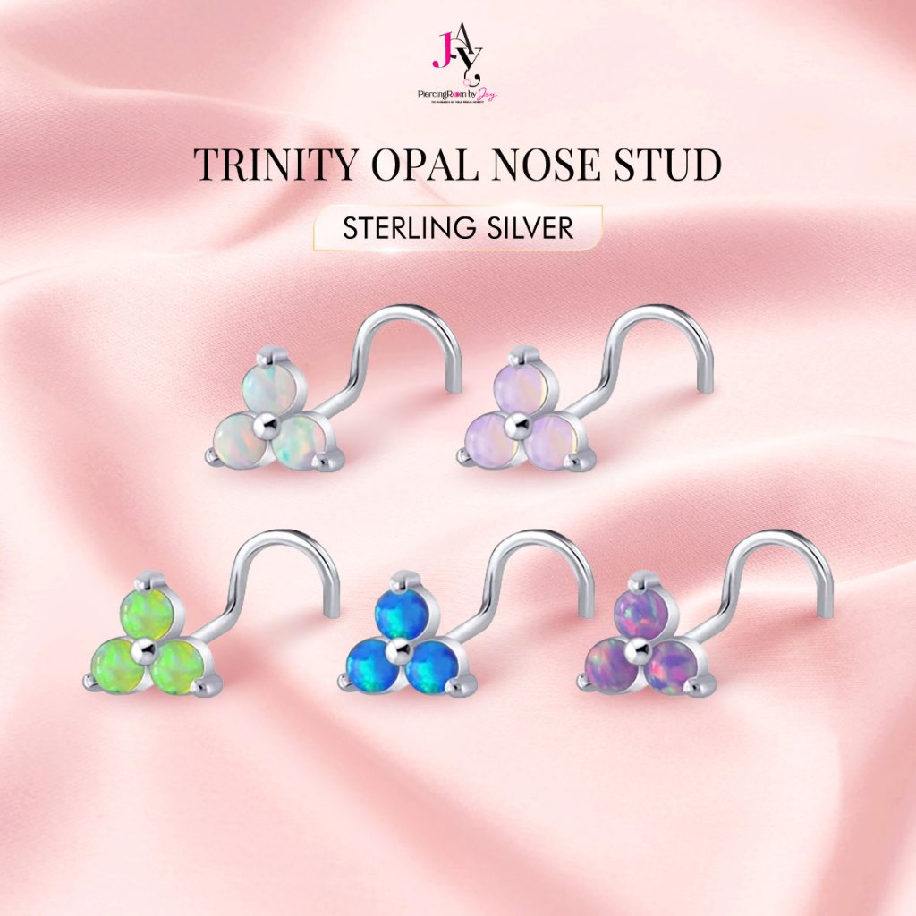 Piercingroom by Jay Trinity Opal Nose Stud จิวจมูกดอกไม้โอปอล เงินแท้ (ราคาต่อชิ้น)