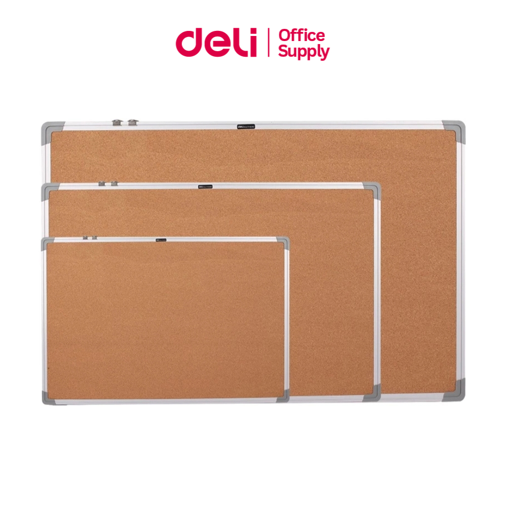 Deli กระดานไม้ก๊อก บอร์ดติดประกาศติดรูป กรอบอลูมิเนียมมุม ABS ขนาด 45×60/60×90/90×120 ซม Cork Board