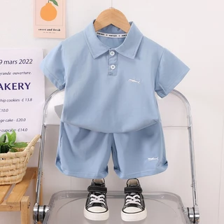 Babyonline(Y472)2M7 (ส่งด่วน1วัน)ชุดเซ็ตเสื้อโปโลแขนสั้นกางเกงขาสั้นแฟชั่นเด็กผู้ชายและเด็กผู้หญิง ระบายอากาศ
