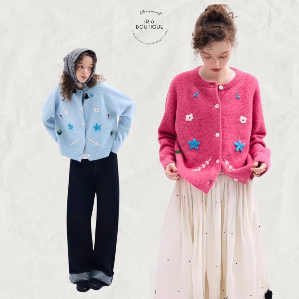 สินค้าลิขสิทธิ์แท้ IRIS BOUTIQUE Art styling IJ082701 3D Floral Embroidered Cardigan เสื้อแขนยาว