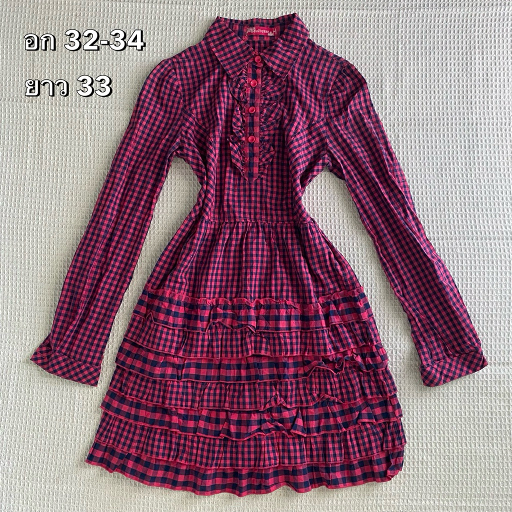 เดรสแต่งอก ลายสก็อต ดีเทลกระโปรงชั้นๆ 🎀💗 : ≽^•༚• ྀི≼ เสื้อผ้าน่ารัก coquette dollette ซาวาโกะ