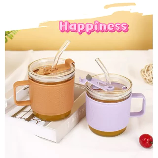 แก้วกาแฟมีหูจับ 400mlสไตล์สิมอล ฝาปิด คลังสินค้า（0015）