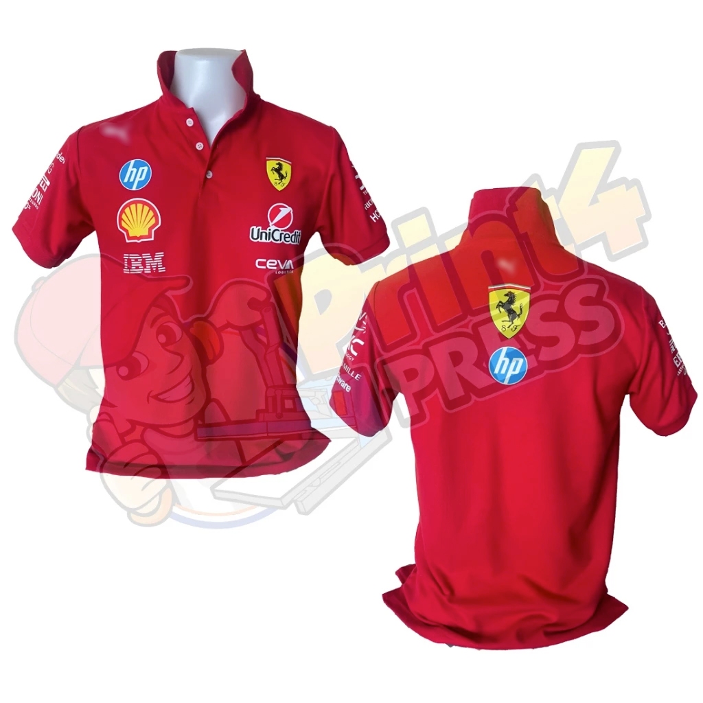 Polo พร้อมส่งเสื้อโปโลสีแดง เฟอรารี่ เอฟ1 Ferrari F1 2025 เสื้อเชิ๊ต เสื้อโปโล เสื้อ shirt 100% Cott