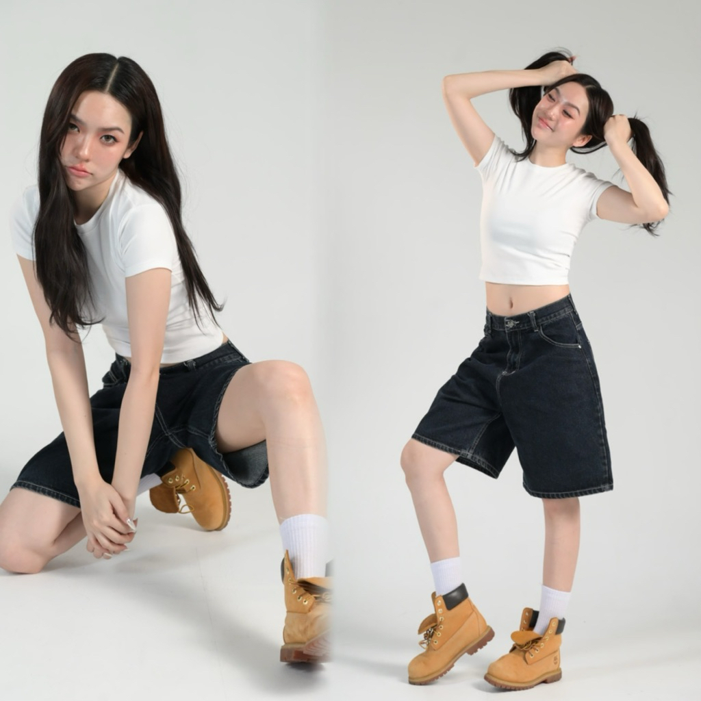 ยีนส์WANWI รหัสW59กางเกงยีนส์ขาสั้นเอวสูงผ้าไม่ยืด