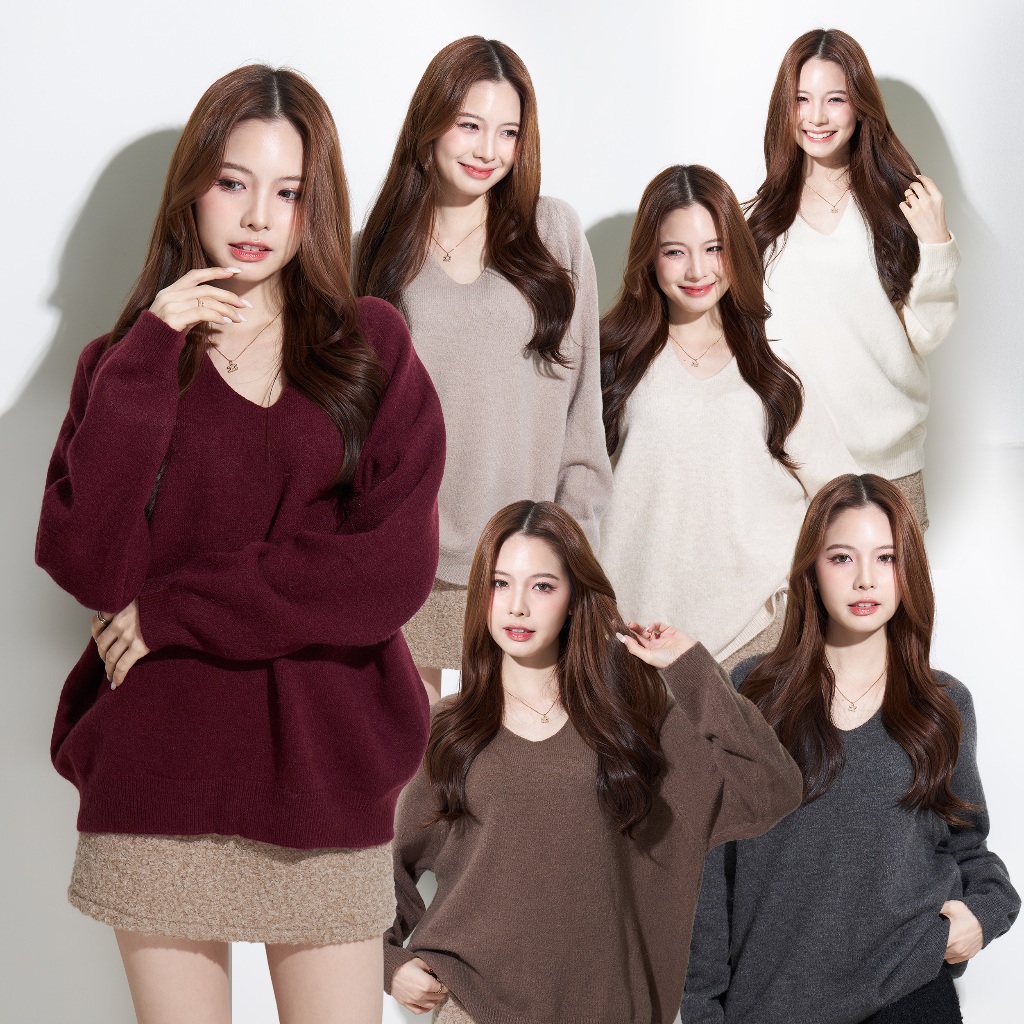 เสื้อสเวตเตอร์ไหมพรมแขนยาว CO0976 คอปาด/คอกว้าง ใส่สบาย อุ่นทุกวัน