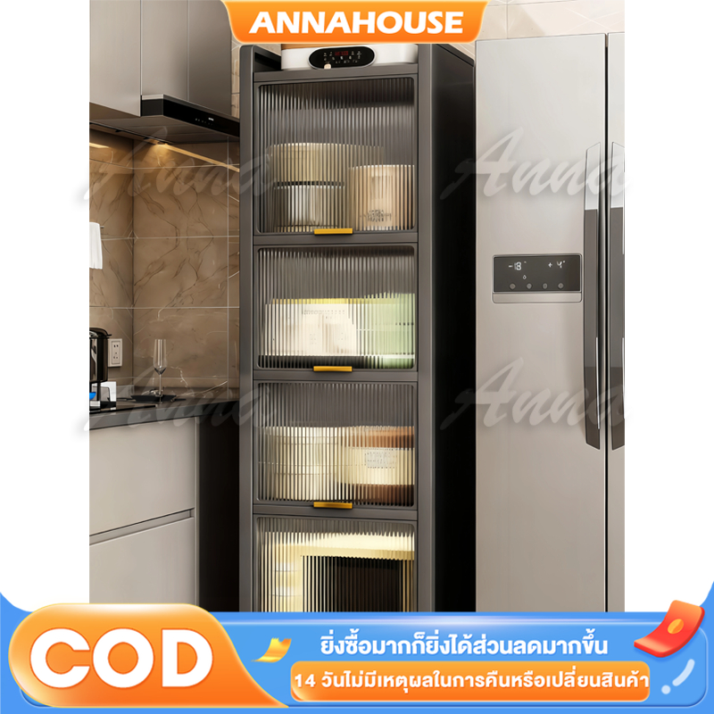 ANNA ชั้นวางของ 3-6ชั้น ชั้นวางของในครัว เหล็กคาร์บอน กันฝุ่นเเมลง รูปแบบใหม่ ช่องว่างแคบขอบห้องครัว รับน้ำหนักได้ดี