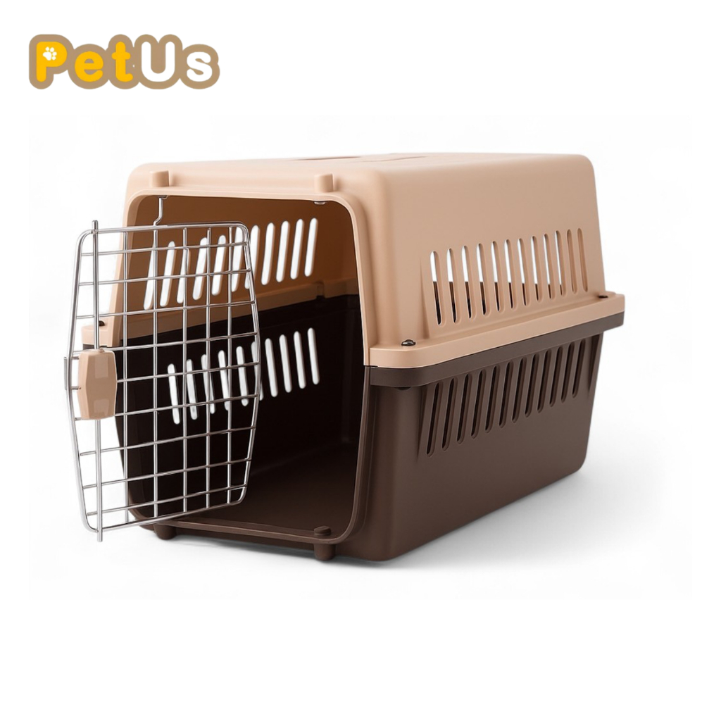 กล่องเดินทางสัตว์เลี้ยง กรงหิ้วสัตว์เลี้ยง กรงเดินทาง มีหูจับ ล็อก 2 ชั้น แข็งแรง เดินทางสะดวก ขนาด 48x32x32 ซม.