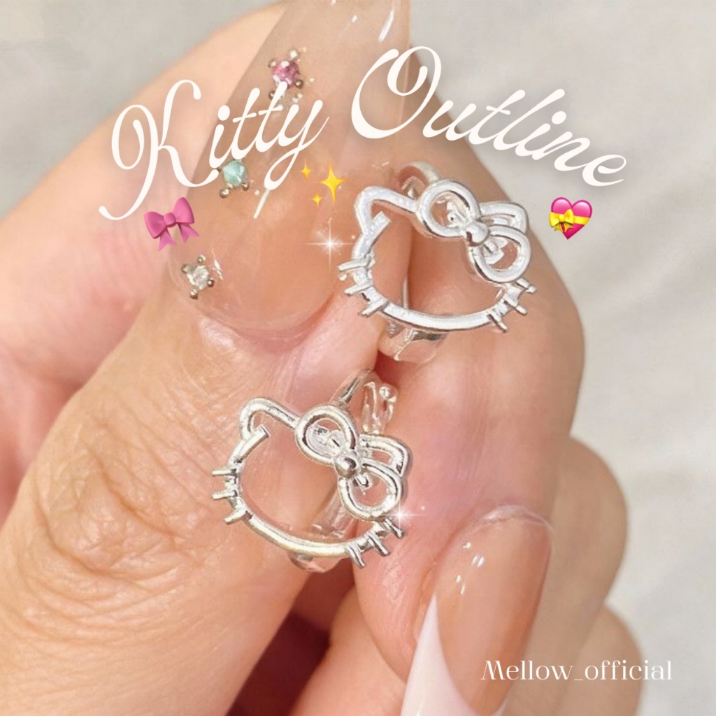 🎀ต่างหูห่วงคิตตี้เงิน925 เก๋ น่ารักมากกใจเจ็บ RA19 mellow