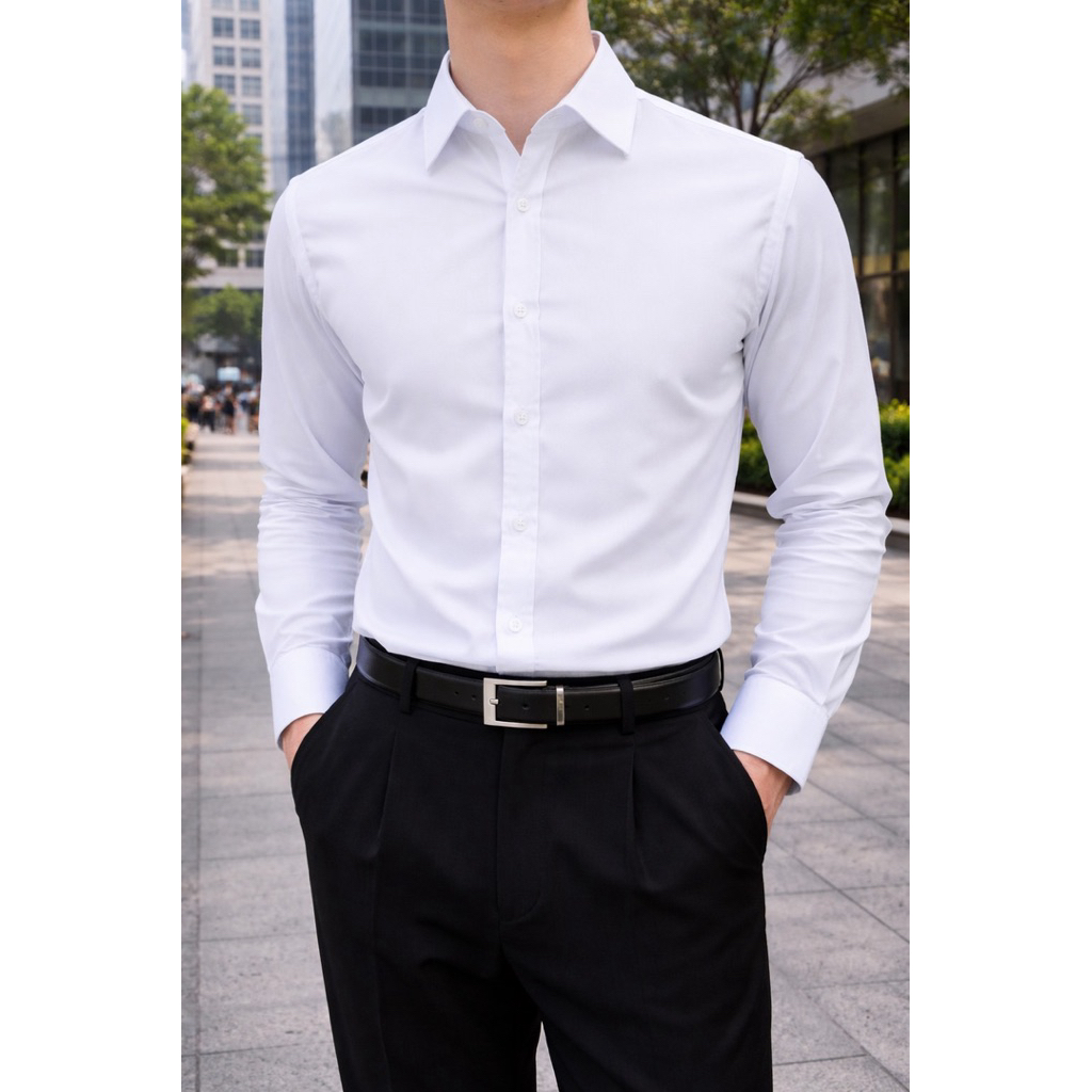 เสื้อเชิ้ตแขนยาว เสื้อคอจีนสีพื้น เสื้อสีดำ สำหรับผู้ชาย