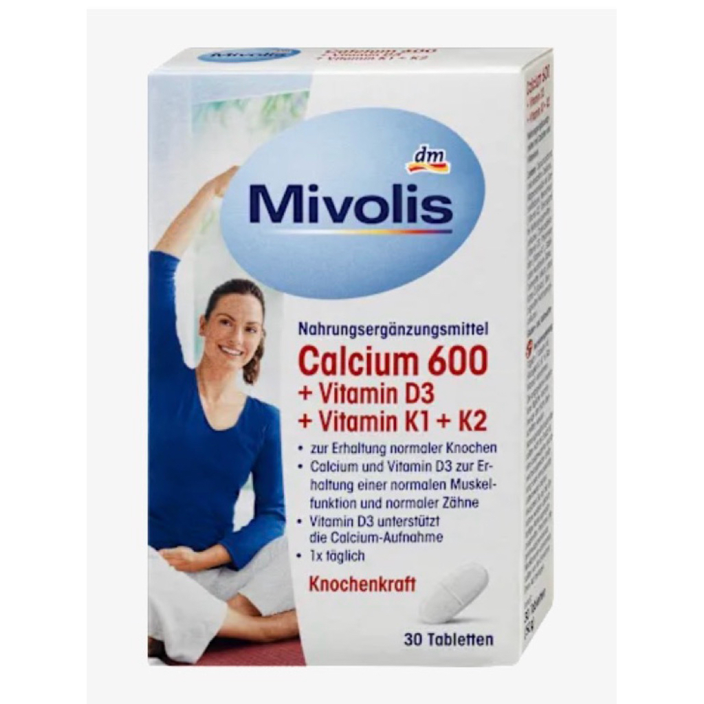 แคลเซียม600Mg ต่อเม็ดนำเข้าเยอรมัน ยี่ห้อ Mivolis calcium600+D3+ K ขนาด 30เม็ด