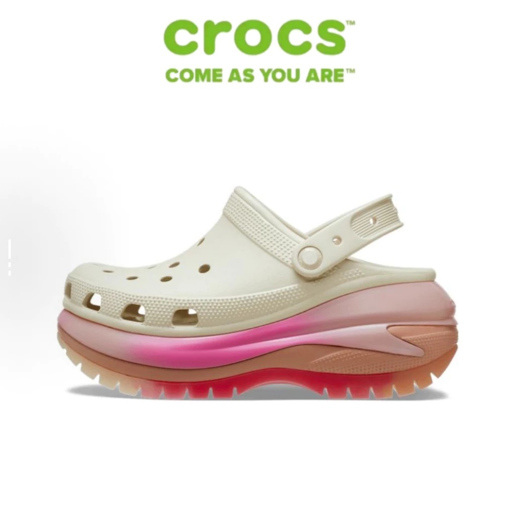 【FREE SHIP】Crocs Mega Crush Clog Sandal in White pink