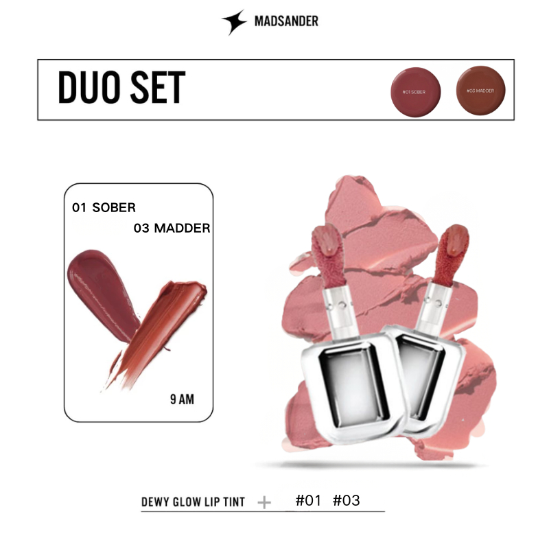 ชุดสี 2 สี Lipstick Madsander Dewy Glow Lip Tint 4g.01 SOBER/03 MADDER ลิปทิ้นท์ติดทนนาน (ลิปสร้างปา