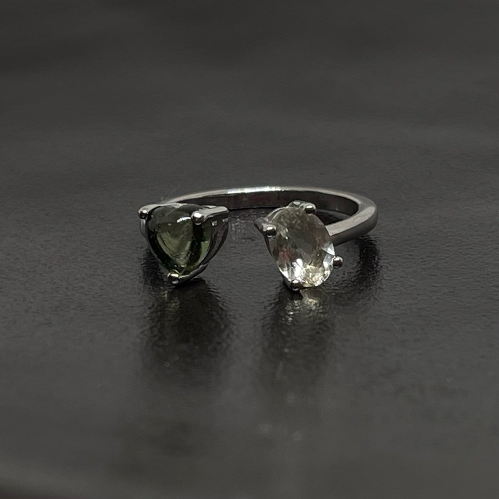 แหวน Moldavite & Libyan Desert Glass เงินแท้925 พลังแห่งการเปลี่ยนแปลงจากจักรวาล