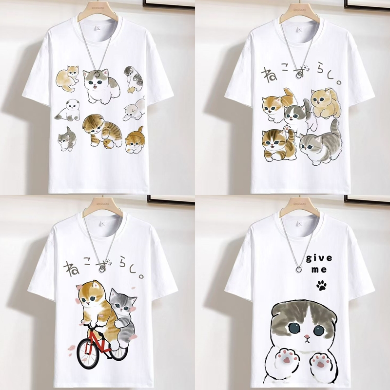 เสื้อยืดสีขาว ลายแมว น่ารักๆ มีหลายแบบ ES421-ES425