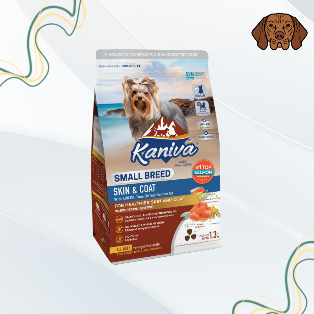 Kaniva อาหารสุนัข อาหารสุนัข อาหารเม็ด สำหรับสุนัขพันธุ์เล็ก สูตรดูแลผิวหนังและเส้นขน