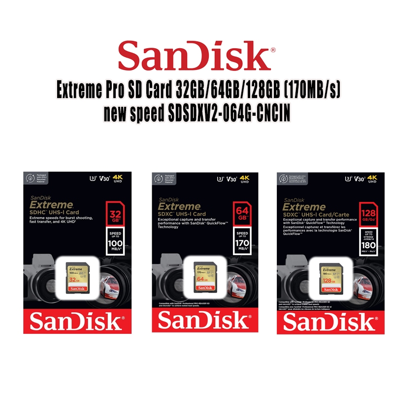 SanDisk Extreme 32GB/64GB /128GB UHS-I SDXC Memory Card SDSDXVA-128G-GNCIN ประกันศูนย์ไทย