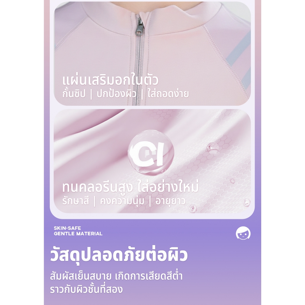 ชุดว่ายน้ำแฟชั่น ชุดว่ายน้ําผู้หญิงทูพีช ชุดว่ายน้ำแขนยาว ผ้าแห้งเร็ว มีฟองน้ำ ว่ายน้ำ กันuv#0851 รูปที่ 6