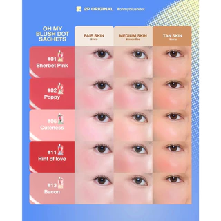 ** ยกกล่อง 6 ซอง ** 2P Original Oh My Blush Dot บลัช ดอท (1.5 g.) #บลัชหัวโต