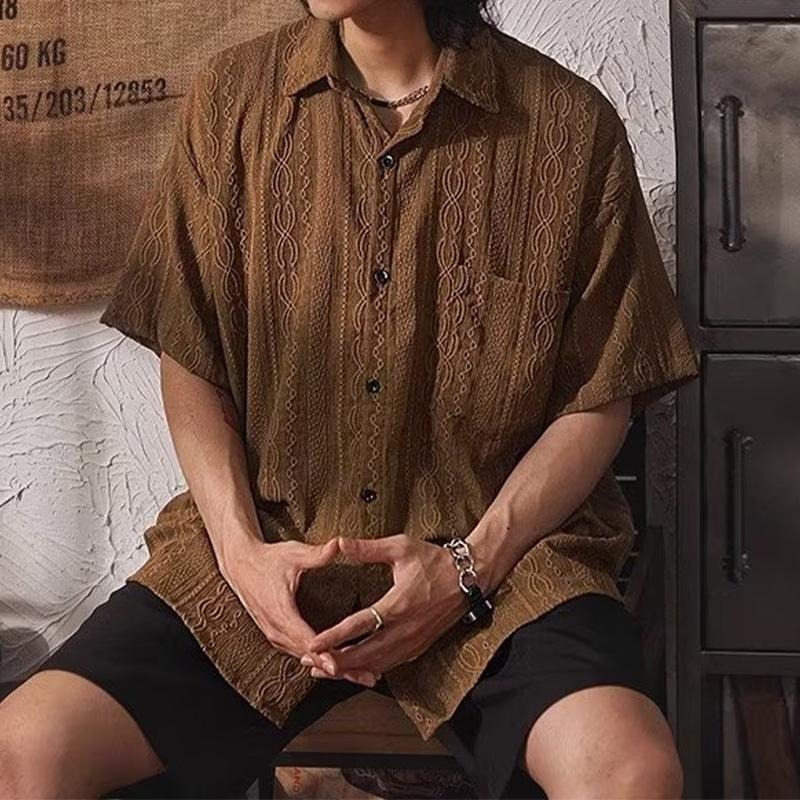 เสื้อเชิ้ตคอปกดีไซน์เกาหลีทันสมัย ​​ลายดอกไม้ฉลุ เสื้อสำหรับฤดูร้อน ใส่ได้ทั้งชายและหญิง [จัดส่งรวดเร็ว]
