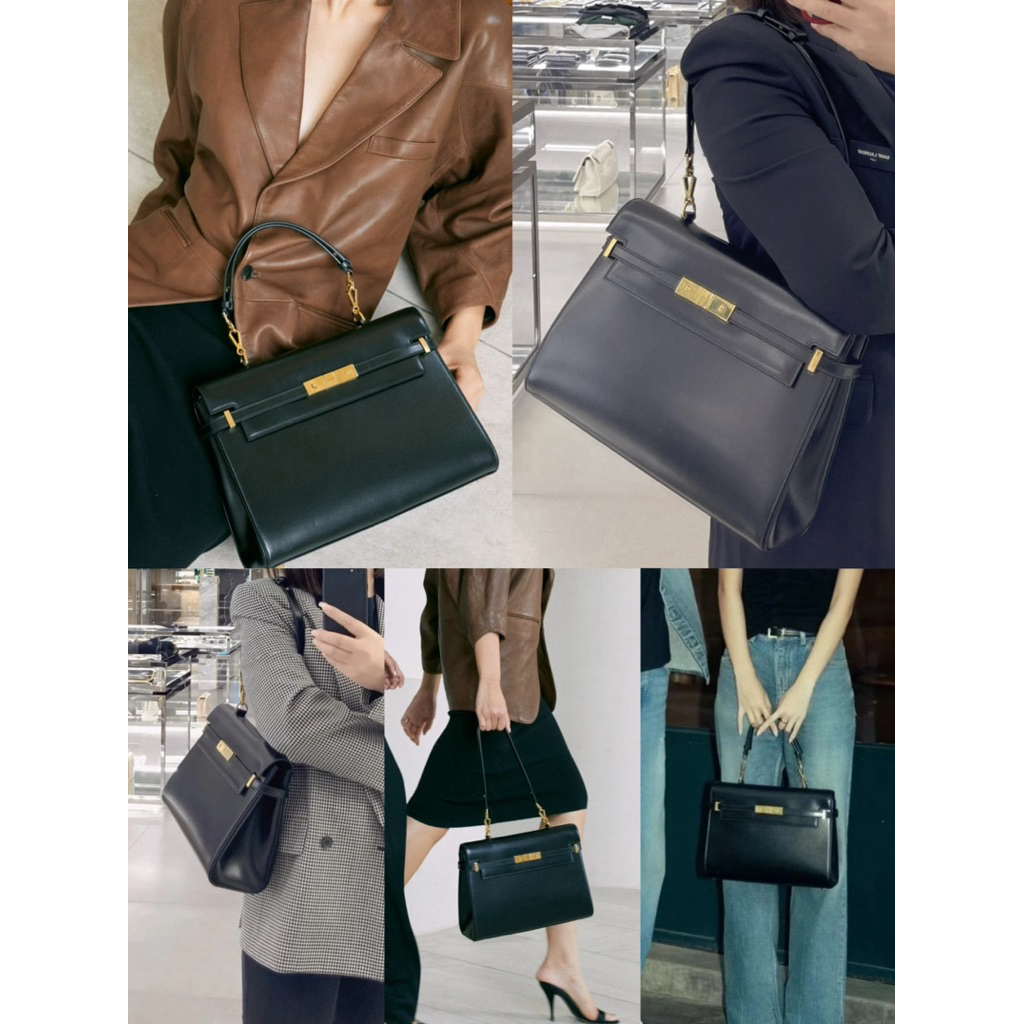 🧡 100% ของแท้ YSL ทองคลิปแม่เหล็กหัวเข็มขัดหนังวัววัสดุกระเป๋าถือ 👜