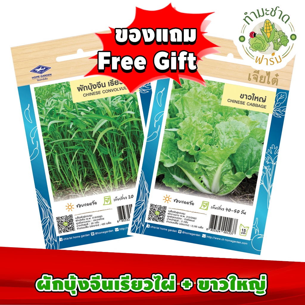 สินค้าของแถม Free Gift 1 ซอง เมื่อลูกค้าซื้อสินค้า เมล็ดพันธุ์ผักซอง 15 และ 25 บาท ในร้านค้า ทำมะชาดฟาร์ม ครบทุกๆ 10 ซอง