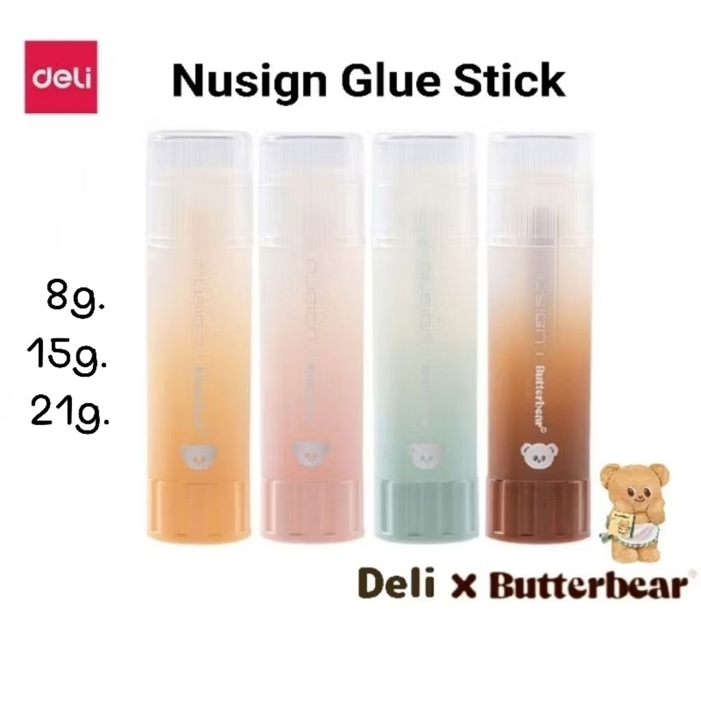 Nusign Deli x Butterbear กาวแท่งใส น้องหมีเนย ขนาด 8g.(NS145), 15g.(NS146), 21g.(NS147) กาวเนื้อใสแบบหมุน (ราคา 1 ชิ้น)