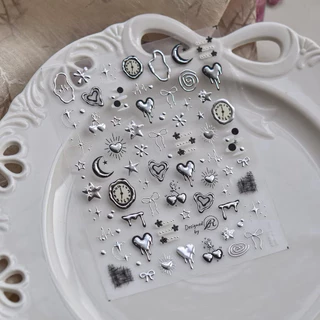 🩶✨พร้อมส่ง!สติ๊กเกอร์ตกแต่งเล็บ ขนาดเล็ก ลายนาฬิกาโทนสีเงิน สวยมาก iphone17pro promax